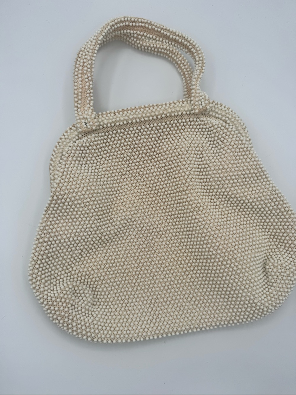 Vintage Cordé-Bead Ivory Beaded Handbag Purse